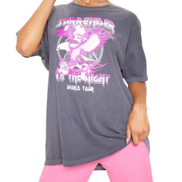 PrettyLittleThing Tops - [PLT] World Tour Surrender Graphic Washed T Shirt